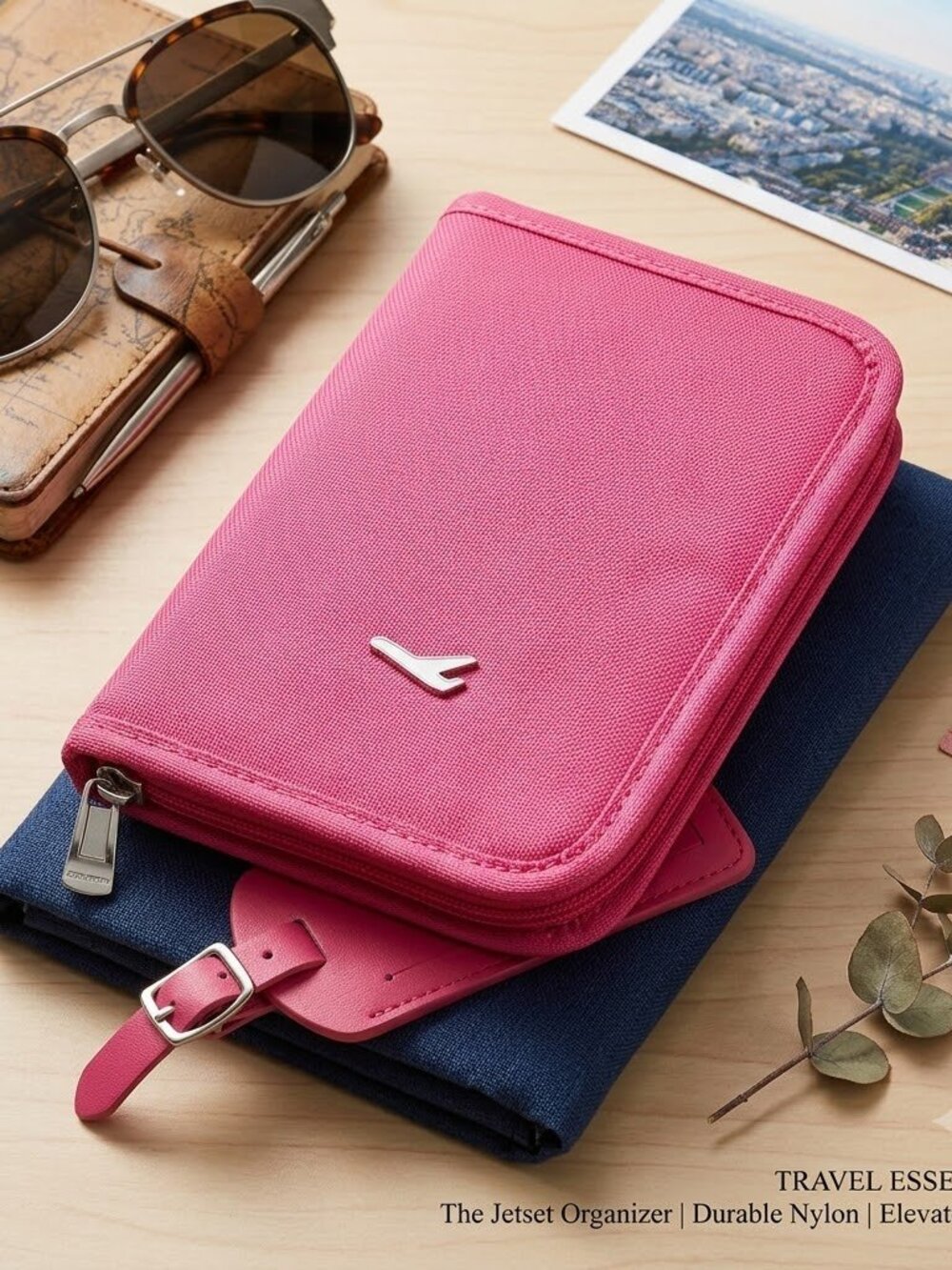 Dahlia Travel wallet passport holder Hot Pink RFID blocking